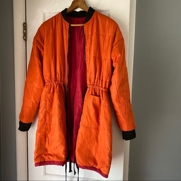 ASOS Reversible Bomber Coat, Orange Pink, Small - Picture 3 of 4
